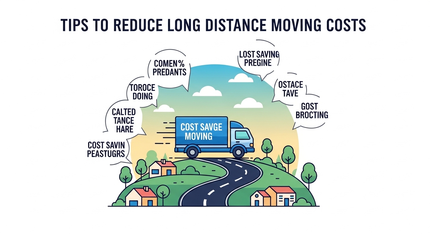 Tips to reduce long distance moving costs including decluttering packing yourself comparing quotes and flexible moving dates